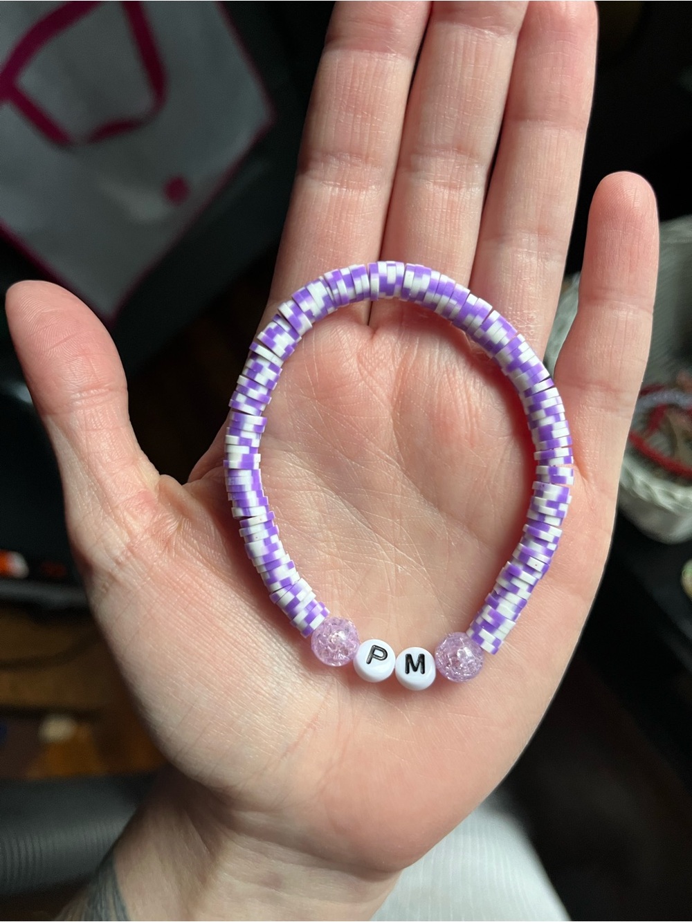 (1) Purple PM Initial Post Malone Hand Crafted Beaded Letter Stackable Bracelets